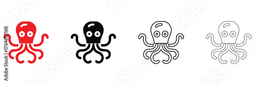 Octopus icon vector illustration, octopus with tentacles symbol vector, silhouette and line art