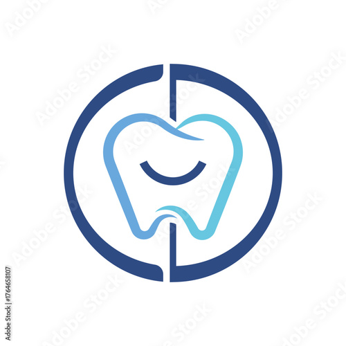 Modern circular dental logo with tooth and smile symbol representing dentistry and oral care.
