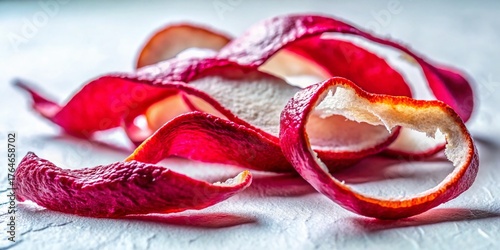 Vibrant Magenta Peel on White Background: Minimalist Food Photography