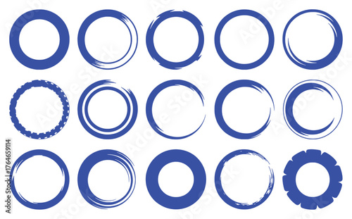 Collection of 15 Blue Circular Brush Stroke and Geometric Frames