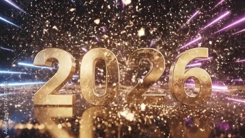 Golden 2026 New Year video Celebration with Sparkles and Light Effects