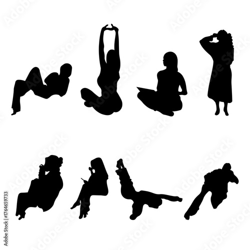 Home lifestyles woman silhouettes in different poses in vector or png.
