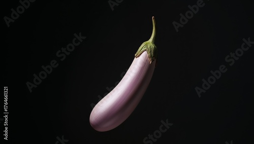 Eggplant Still Life A Study in Purple and Green Tones Against a Dark Background.