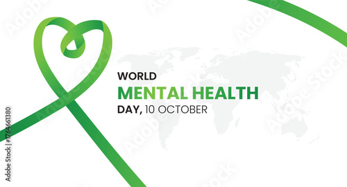World Mental Health Day is celebrated every year on October 10th. Banner designs, love ribbons, realistic green ribbons, posters, cards, backgrounds.