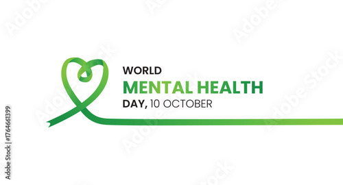 World Mental Health Day banner background, celebrated every year on October 10th. Vector design of love ribbon, green ribbon, world map.