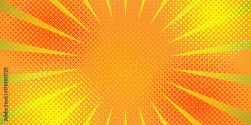 Pop art comic background lightning blast halftone dots. Cartoon Vector Illustration on orange