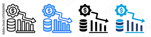 Depreciation Icon Set Multi Style Vector Illustration