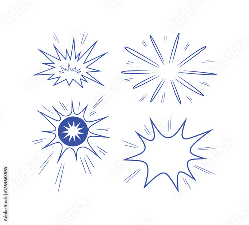 Collection of Four Blue Comic Book Style Explosion and Starburst Graphics
