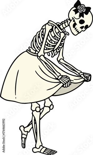 skeleton performing a curtsy gesture
