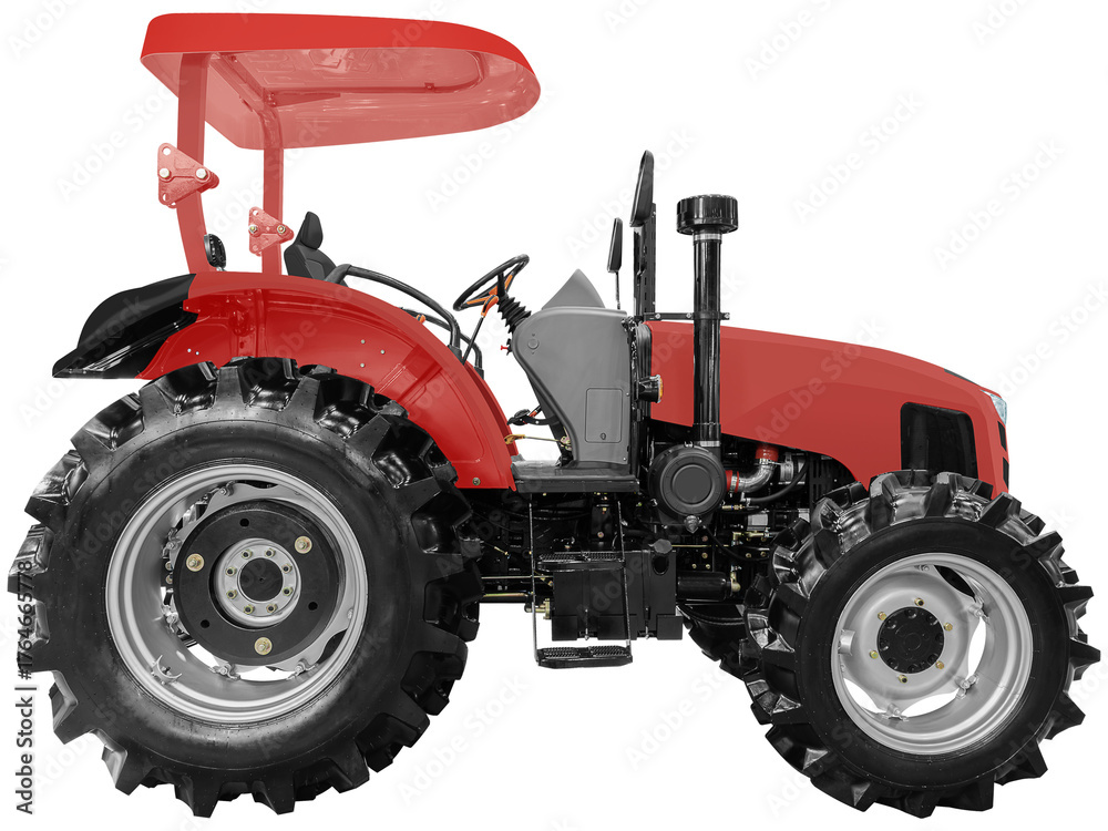 Obraz premium Side view red tractor