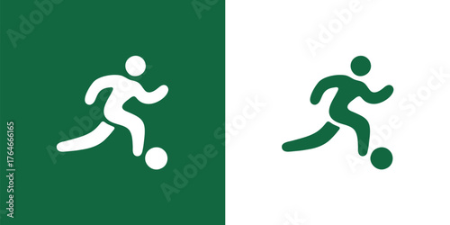 Minimalist soccer player logo design showing a dynamic footballer in motion on modern color background