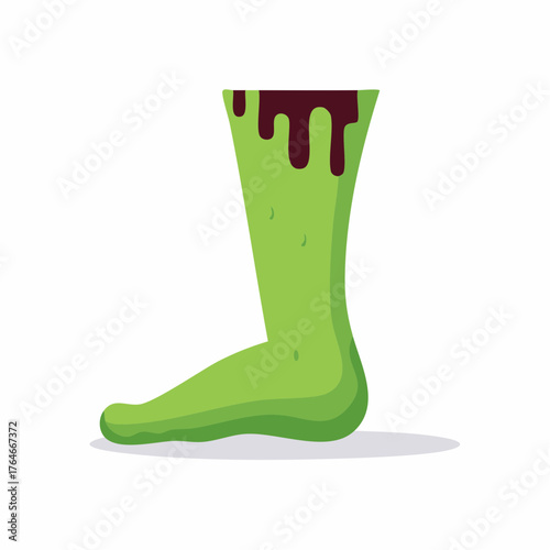 Spooky severed green leg with dripping red blood cartoon vector illustration for Halloween horror concepts