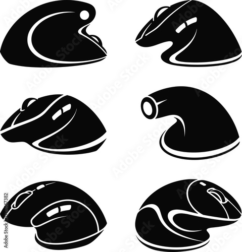Six Black Computer Mouse Icons in Different Angles