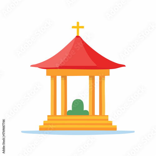 Stylized religious gazebo with cross and altar simple flat design