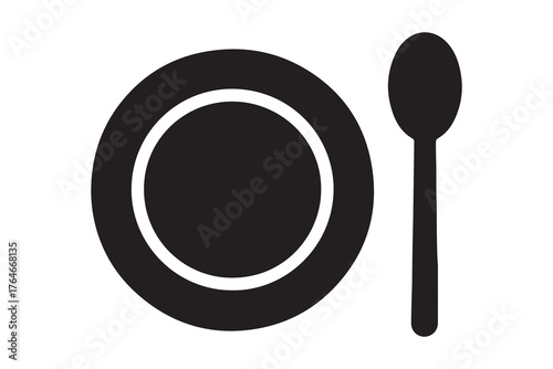 Simple silhouette dish and spoon icon for food services