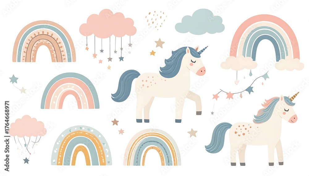 Obraz premium Pastel rainbow unicorn collection