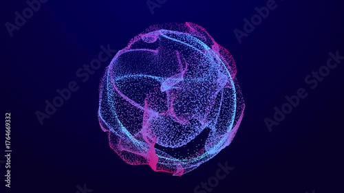 Collection of bright dots on a dark background. Abstract sound wave of particles. Data network. 3D rendering.