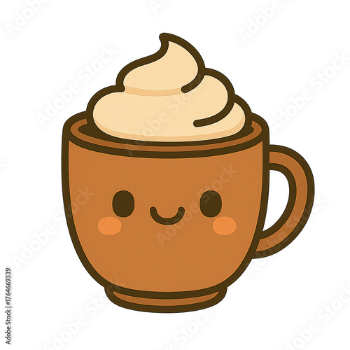 Cute Kawaii Coffee Cup Clipart with Whipped Cream for Fun Designs and Creative Projects.