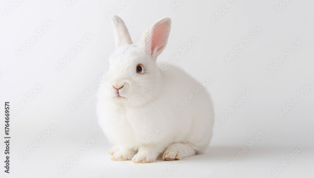 Fototapeta premium Studio shot of a white rabbit against a plain white backdrop