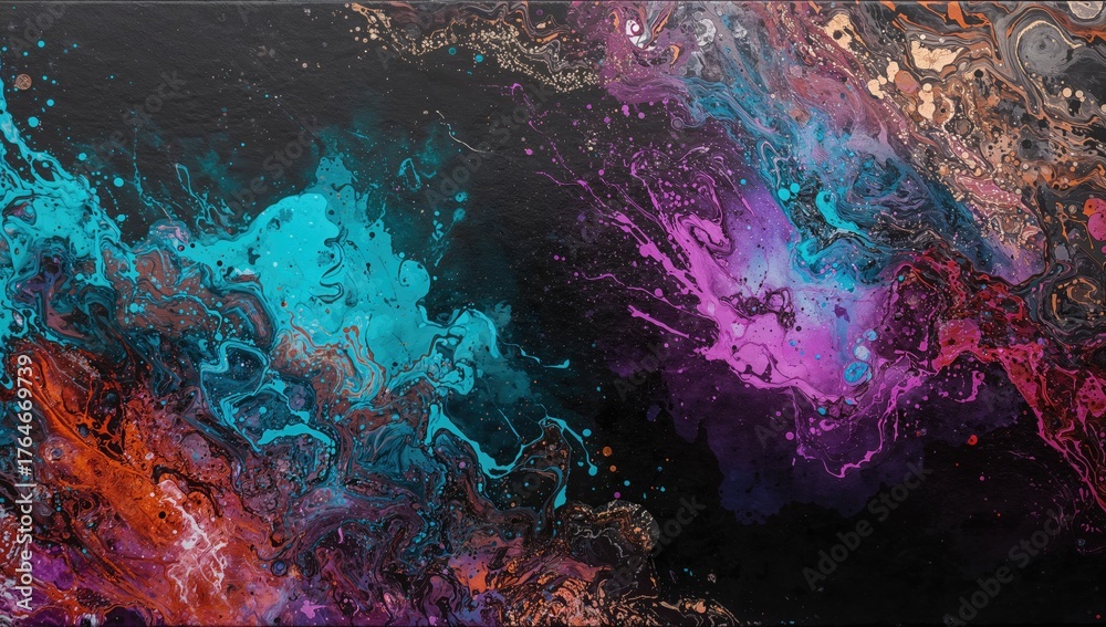 Fototapeta premium Vivid abstract art created with alcohol inks on a deep backdrop