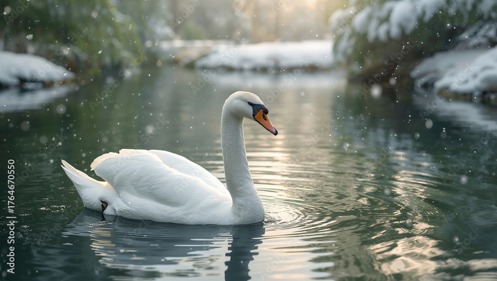 Fototapeta premium A graceful swan glides across the water.