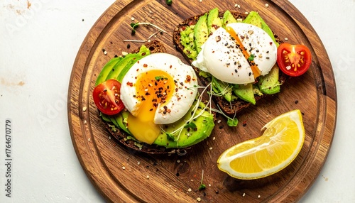 Indulge in a vibrant, perfectly poached egg avocado toast breakfast, bursting with fresh flavors, perfect for a healthy start.