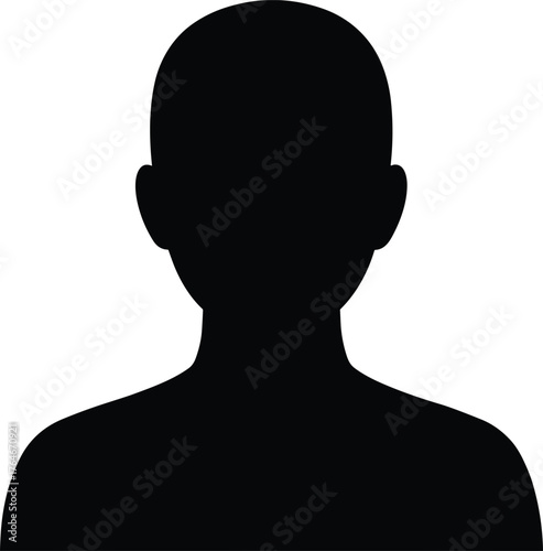 Black silhouette human upper body profile, anonymous person icon, head and shoulders outline, gender neutral avatar, placeholder profile illustration