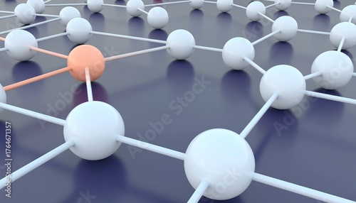 Vibrant connected network with a single unique orange node standing out, symbolizing innovation and individuality in a modern, abstract design.