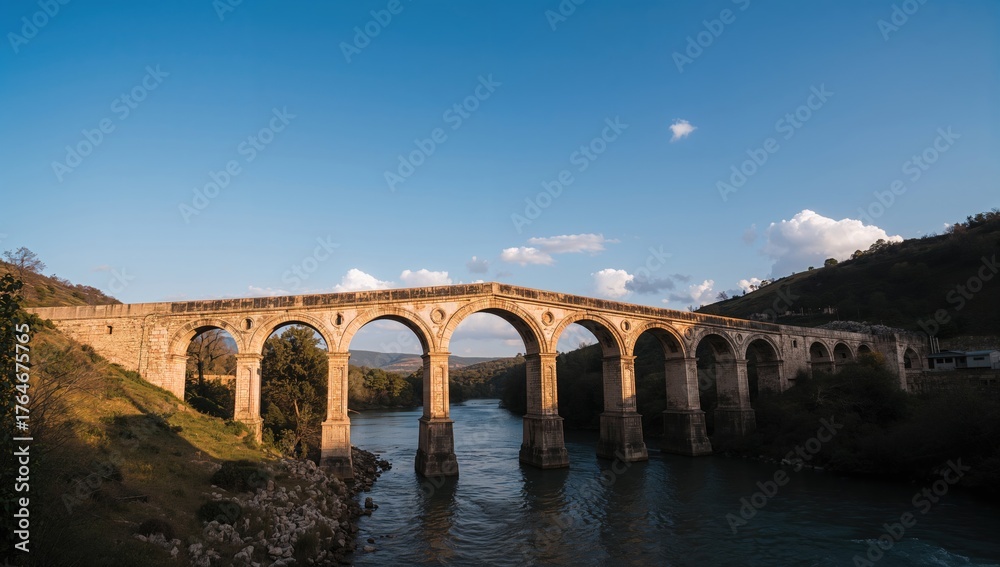 Fototapeta premium Ancient Ottoman Bridge Under the Open Sky: A Scenic Travel Landscape