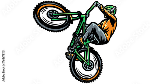 Mountain biker performing a wheelie stunt PNG