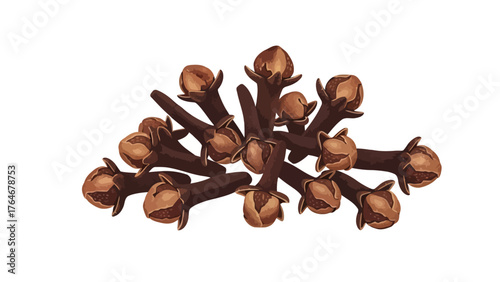 A pile of dried cloves with a white background