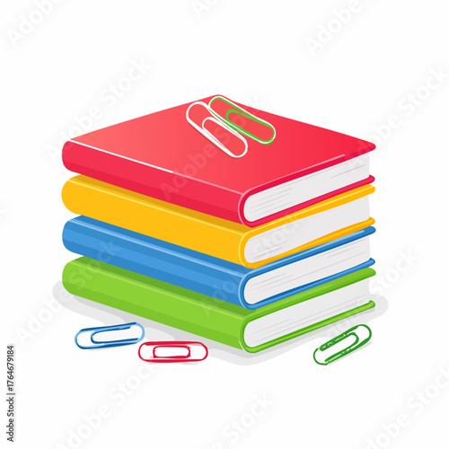 Stacked Books with Paperclips Education, Reading, and Learning Concepts in Colorful Illustration