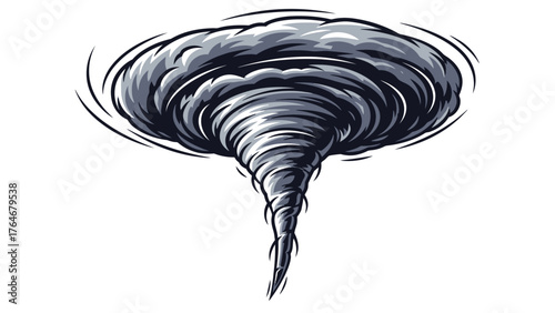 A pixelated illustration of a tornado with swirling clouds