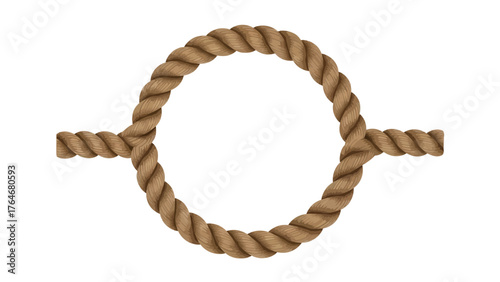 A thick brown twisted rope forms a circular loop with two ends extending outward