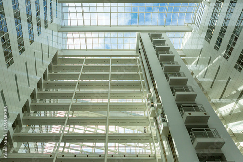 Photos Looking up at skylight of City Hall atrium modern architecture hallway public se