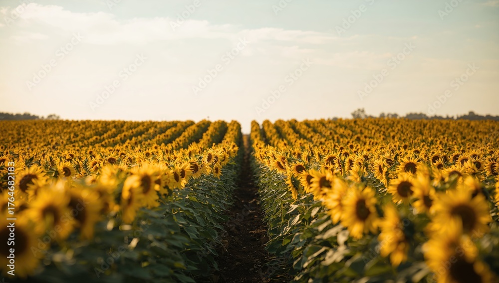 Naklejka premium Blooming sunflowers highlighting the expansive field and open area