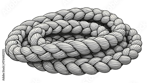 Braided white rope coiled in an oval shape