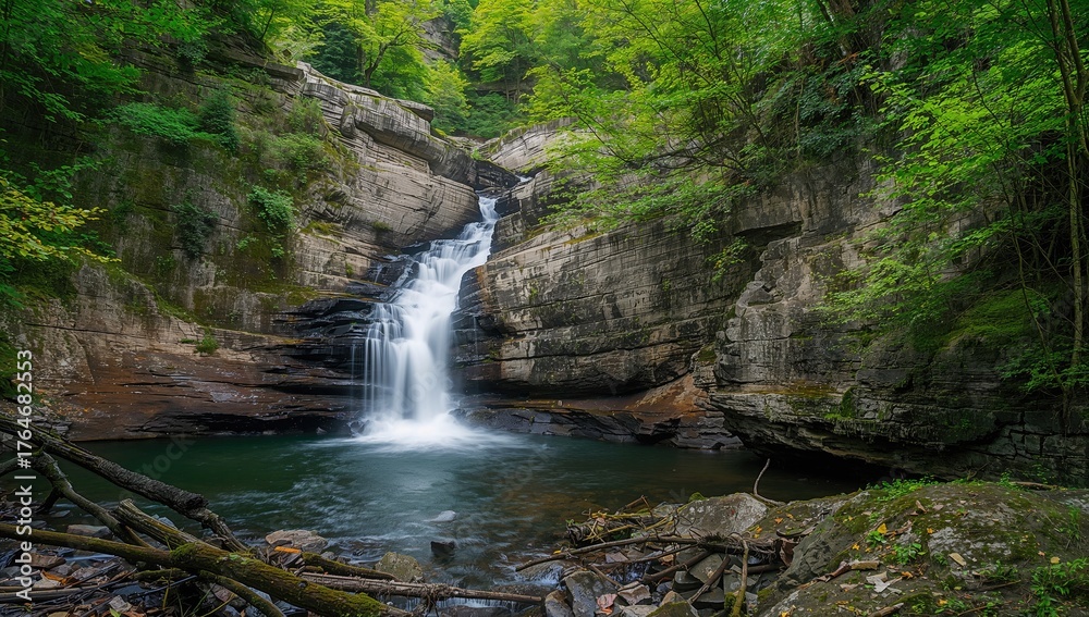 Fototapeta premium Waterfall at a narrow gorge in a mountainous state park