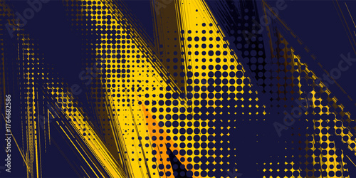Abstract yellow-blue frame on a dark background. Sporty design in grunge style. Illustration for sports, athletics, training, workout, etc.