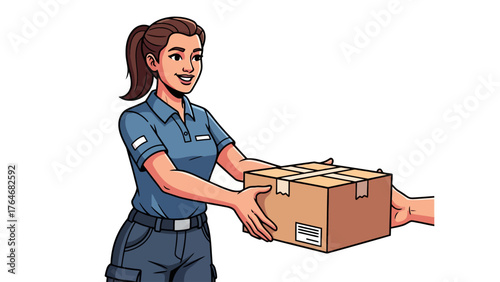 Delivery person handing over a cardboard box