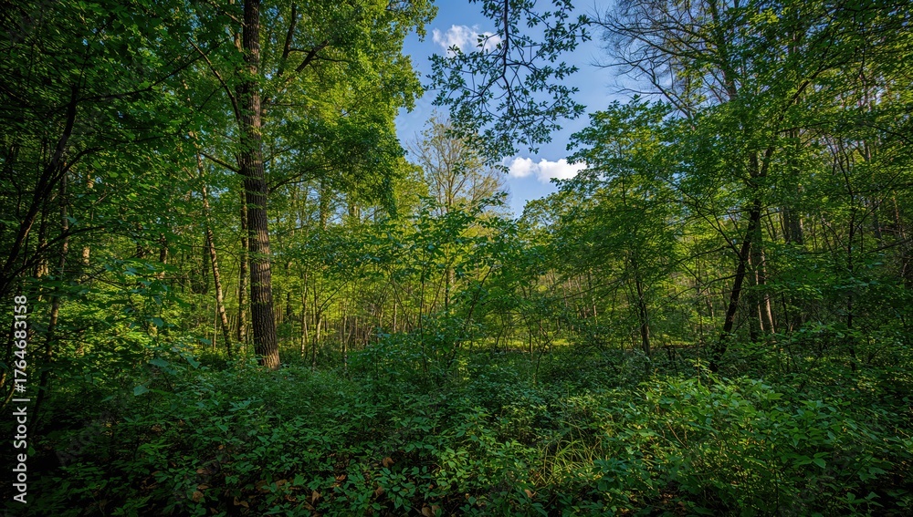 Fototapeta premium Green foliage in a forest setting outdoors