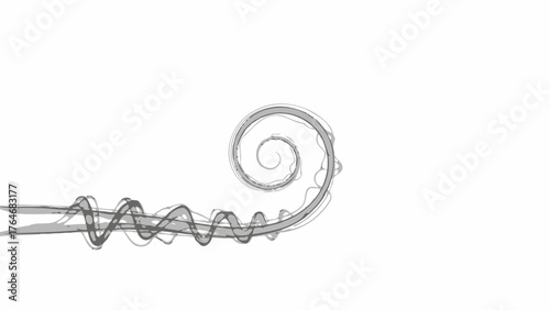 Grey spiral plume with wavy tail on white background
