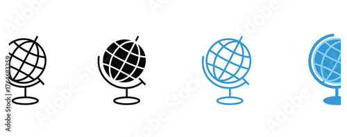 Explore the world with these sleek globe icons in black and blue, perfect for education, travel, and global business designs, offering a modern and clean aesthetic