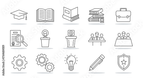 Collection of Educational and Legal Icons Representing Knowledge and Justice.