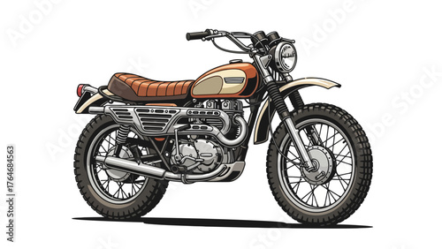 Pixel art of a vintage dirt bike in tan and brown