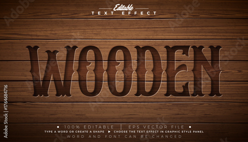 Wooden Editable Text Effect Design Vector Graphic Style with Vintage Western Typography Lettering and Shadow on Wood Background Scalable Engraved Texture Luxury Illustration Template for Greeting Card