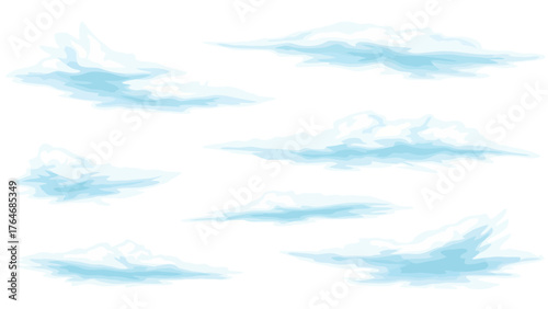 Stylized light blue and white clouds against a white background
