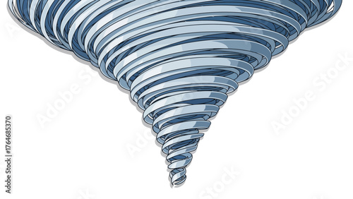 Stylized illustration of a blue and white tornado with shadow