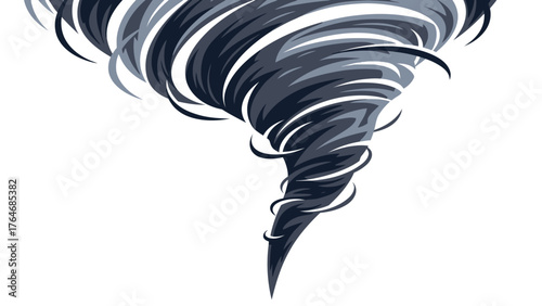 Stylized tornado with dark gray and blue swirling bands