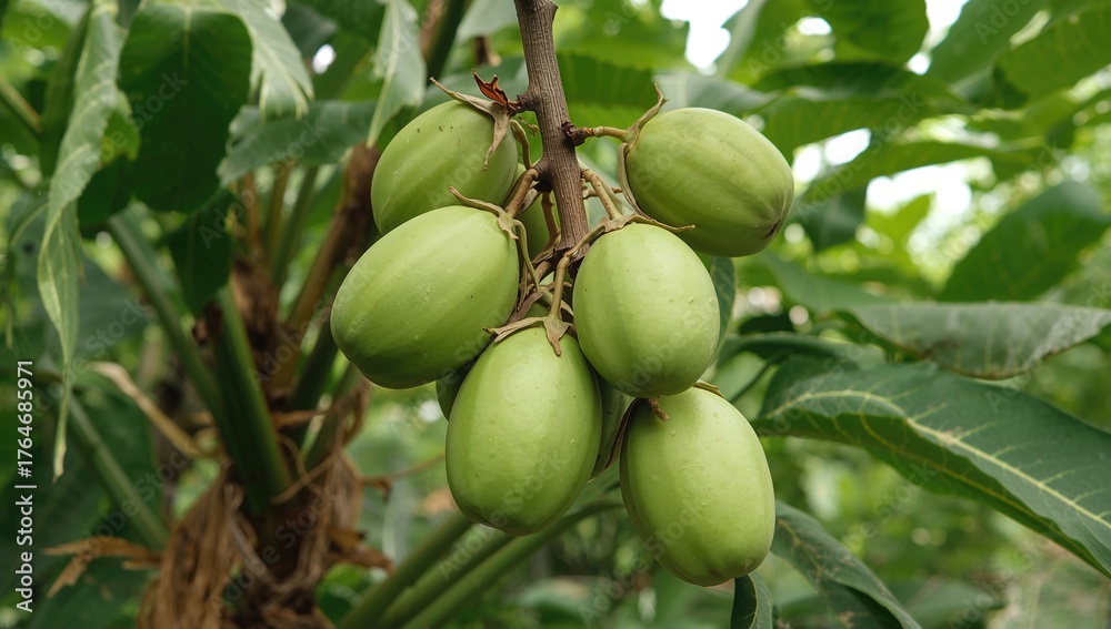 Obraz premium Fresh petai pods (Parkia speciosa) commonly consumed raw or cooked, known as stink bean or bitter bean, widely cultivated and used in Southeast Asian cuisine.